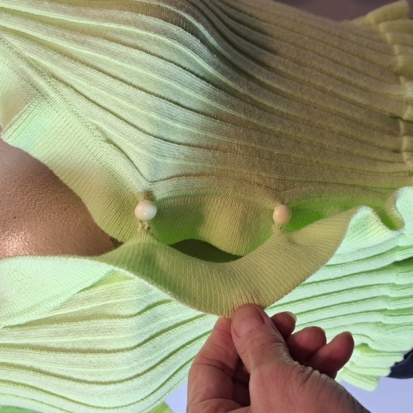 BCBGeneration Lime Green Ribbed Knit Button Up Sweater - Picture 5 of 6